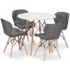 Jedálenský stôl TODI biely 80 cm so štyrmi stoličkami LAGO sivé, ekokoža