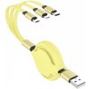 AppleKing 3 v 1 zvinovací dátový a nabíjací kábel USB-A / USB-C / Lightning / micro USB pre iPhone / iPad / iPod / AirPods - 1 m - žltý - možnosť vrátiť tovar ZADARMO do 30tich dní