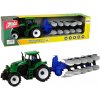 Lean Toys Zelený traktor s pluhom