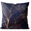 Soovi Home Obliečka na vankúš Jungle Navy – tmavomodré pozadie, bronzové tropické listy Veľkosť: 40x40 velúr