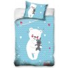 Obliečky do postieľky dvojstranné biele tyrkysovou - Medvedík, 135 x 100 cm