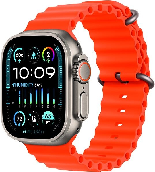 Apple Watch Ultra 2 49 mm titánové puzdro s oranžovým oceánskym remienkom MREH3CS/A