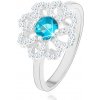 Šperky eshop Trblietavý prsteň striebro 925 zirkónový kvet číre lupene svetlomodrý stred HH12.3