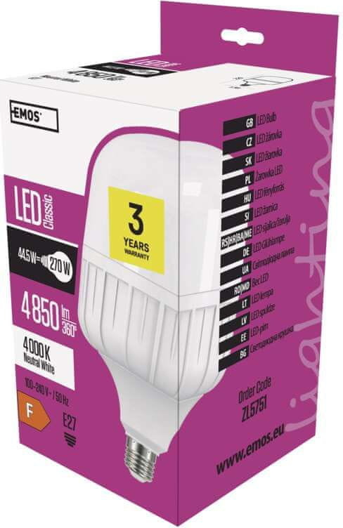 Emos LED žiarovka Classic T140 44,5W E27 neutrálna biela