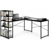 ModernHome Rohový písací stôl s policami čierny loft ModernHome