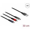DeLOCK USB Ladekábl, USB-A Stecker > USB-C + Micro USB + Lightning Stecker