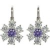 Strieborné zirkónové náušnice kytky s fialovým stredom