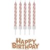 Tortové sviečky rose gold s držadlami a nápis happy birthday 16 ks