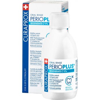 Curaprox Perio Plus+ REGENERATE CHX 0,09% ústna voda s chlórhexidínu citroxom a kys. hyalurónovou 200 ml