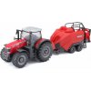 Bburago Bburago 1:50 Farm Traktor Massey Ferguson 8740S + Baler Lifter Rood