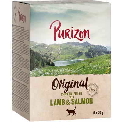 Purizon Adult 12 x 70 g - bez obilnín - kuracie filety s jahňacím a lososom