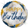 Fóliový balónik mramorový Happy Birthday Modrý, 45 cm