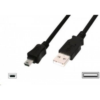 Digitus AK-300108-010-S USB USB A samec na B-mini 5pin samec, 2x stíněný, Měď, 1m, černý