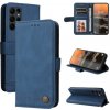 Peňaženkové kožené puzdro BUTTON na Samsung Galaxy S23 Ultra 5G – Modrá