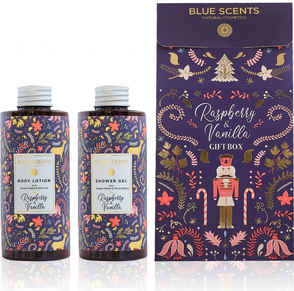 Blue Scents Gift Box raspberry & vanilla - Vianočný darčekový box s vôňou malín a vanilky 300 ml + 300 ml