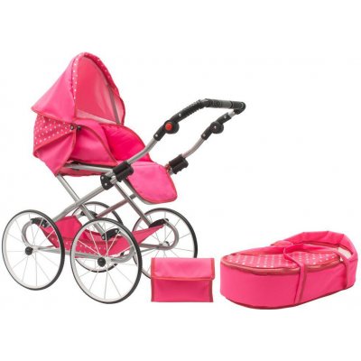 NEW BABY Detský Retro kočík pre bábiky 2v1 New Baby Anetka ružový s bodkami