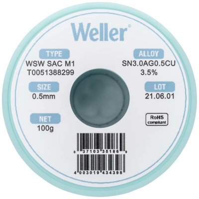 Weller WSW SAC M1 spájkovací cín bez olova cievka Sn3,0Ag0,5Cu 100 g 0.5 mm