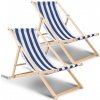 Yakimz Deckchair Beach Lounger Relax Lounger Self-Assembly Drevené plážové kreslo Skladacie modré biele 2 kusy