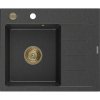 Mexen Ben, 1-komorový granitový drez 600x500x190 mm, ľavý + zlatý sifón, čierna škvrnitá, 6522605000-76-G