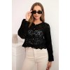 Dámsky letný čipkovaný sveter s gombíkmi a dlhým rukávom Čierna
