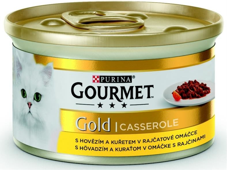 Gourmet Gold s hovädziem masem a kuřetem v rajčatové omáčce 85 g