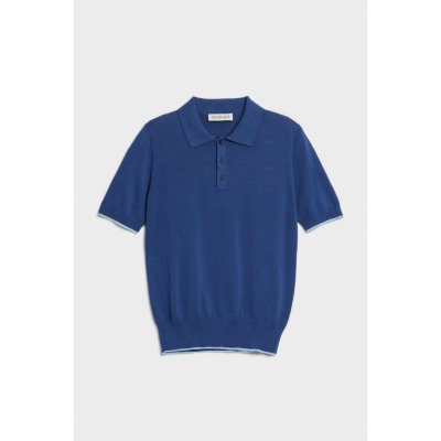 Trussardi Sweater Polo Short Sleeve Cotton Silk Blend modrá