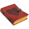 Leather Journals Kožený deník Květinové srdce, masivní, vintage papír, s přezkou, 20x15,5 cm