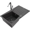 Mexen Cesar, 1-komorový granitový drez 775x470x190 mm a drezová batéria Flora, čierna škvrnitá, 6514-76-670401-08-B