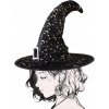 Klobúk čarodejníckej čarodejnice so zlatými ozdobami čierny na Halloween