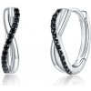 For Silver Krúžkové náušnice s čiernymi zirkónmi - Striebro 925