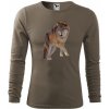Pánske poľovnícke tričko s kvalitnou potlačou vlka s dlhým rukávom army 3XL