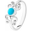 Šperky eshop - Strieborný prsteň 925, krúžok tyrkysovej farby, lesklé ornamenty, úzke ramená HH5.12 - Veľkosť: 52 mm