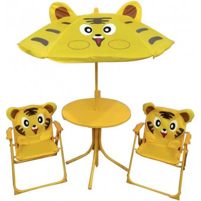 STREND Detský záhradný set LEQ MELISENDA Tiger, slnečník 105 cm, stôl 50 cm, 2 stoličky, žltý