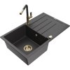 Mexen Bruno, 1-komorový granitový drez 795x495x200 mm a drezová batéria Flora, čierna škvrnitá, 6513-76-670401-57-G