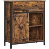 VASAGLE Komoda s posuvnými dverami vintage, čierna, hnedá 70x30x80cm