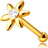 Šperky eshop - Diamantový piercing do nosa zo žltého 585 zlata, rovný - kvietok s čírym briliantom S3BT508.05