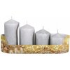 Sviečky adventné STUPŇOVITÉ glitrované strieborná, pr. 5 x 6/7,5/9/10,5 cm, 4 ks