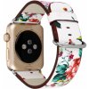 eses Kožený kvetinový remienok pre Apple Watch - Bielo červený 42mm, 44mm, 45mm, 49mm