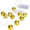 Solight LED vianočná reťaz rolničky, 10x LED, zlatá, 1,5m, 2x AA