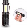 TMN Mini taktická nabíjateľná ZOOM baterka duo XPE+COB LED s klipom
