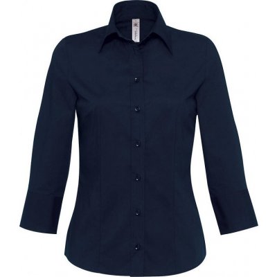 B&C Milano/women Popelin Shirt 3/4 sleeves tmavo modrá
