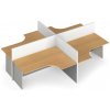 Rohový kancelársky písací stôl PRIMO s paravánom, otvorený, magnetická tabuľa, 4 miesta, sivá/buk