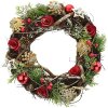 DOMMIO Vianočný veniec – prírodný s červenými kvietkami, 30 cm