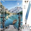 Maľovanie podľa čísel 40 x 50 cm Jazero (Relaxačná kreatívna sada na maľovanie krajiny jazera s akrylovými farbami)