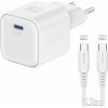 Swissten sieťový adaptér gan 1x usb-c 20w power delivery biely + dátový kábel usb-c/usb-c 1,2 m - biely