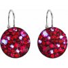 Strieborné náušnice visiace s kryštálmi Swarovski červené okrúhle 31176.3 Cherry