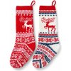 Vánoční punčochy 2 ks pletené 46 cm – červená/bílá s jelenem Nové