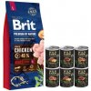 BRIT Premium By Nature Adult L 15kg & WILD FARM Monoproteínová zmes príchutí 6x400g hypoalergénne krmivo pre psov