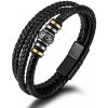 Pánsky splietaný kožený náramok Vikings Čierny - 21,5 cm