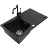 MEXEN/S MEXEN/S - Cesar granitový drez 1-miska s odkvapkávačom vrátane batérie Carla, čierna 6514-77-670700-70